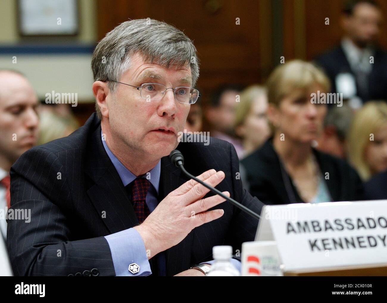 Secretary for Management at the U.S. Department of State Patrick Kennedy testifies on Capitol Hill in Washington D.C. about the September 11, 2012 attack on the U.S. Consulate in Benghazi, October 10, 2012. Diplomatic security in Libya was drawn down ahead of last month's fatal attack on the U.S. mission in Benghazi and U.S. officials did not have enough protection, former head of a U.S. security team in Libya, Lieutenant Colonel Andrew Wood, told lawmakers on Wednesday. REUTERS/Jose Luis Magana (UNITED STATES - Tags: POLITICS CIVIL UNREST) Stock Photo