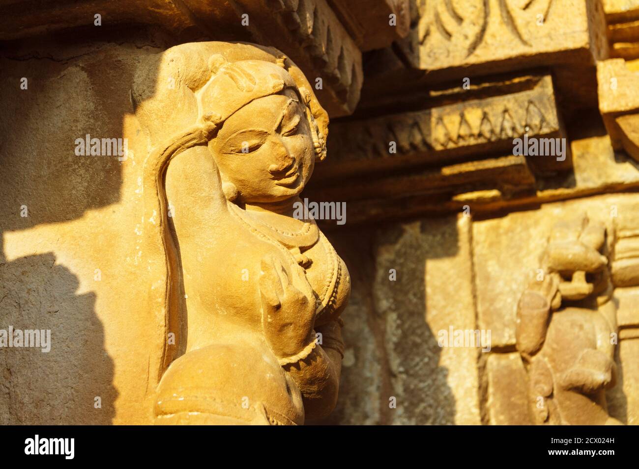 Khajuraho, Madhya Pradesh, India : Surasundari (celestial beauty) relief carvings in the in the Kandariya Mahadeva Temple of the western group of the Stock Photo