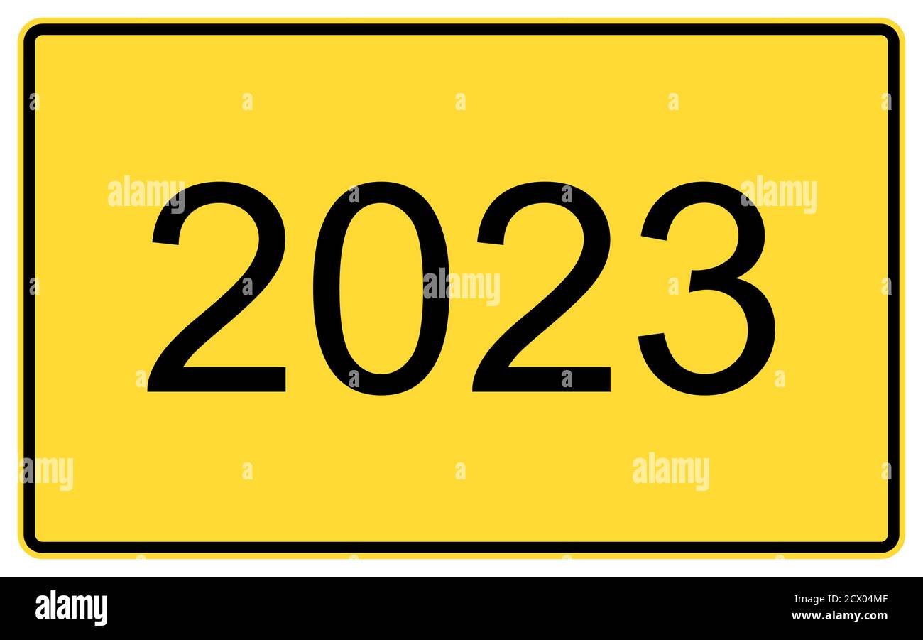 2023 new year. 2023 new year on a yellow road billboard. Stock Photo