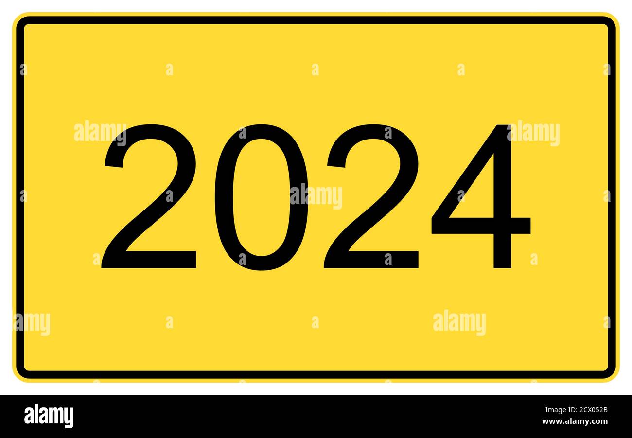 2024 new year. 2024 new year on a yellow road billboard. Stock Photo