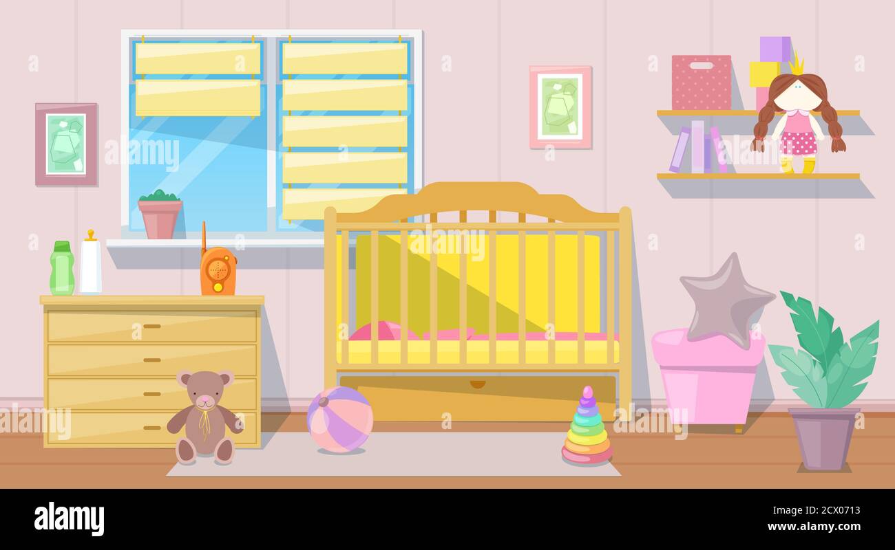 Baby girl pink room interior, vector cartoon illustration. Nursery bedroom furniture and design elements for newborn Stock Vector Image & Art - Alamy Baby girl pink room interior, vector cartoon illustration. Nursery bedroom furniture and design elements for newborn Stock Vector Image & Art - Alamy