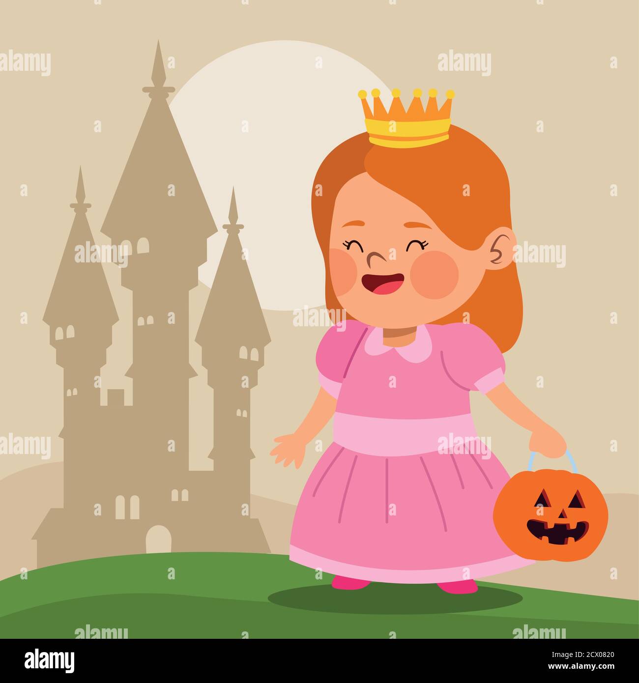 cute little girl dressed as a princess character and castle vector ...