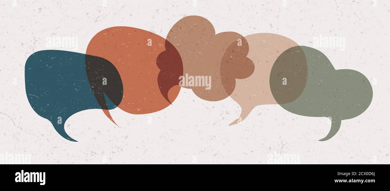 Colored speech bubble. Communication concept. Colored cloud. Speak - discussion - chat. Symbol talking and communicate. Friendship and dialogue people Stock Vector