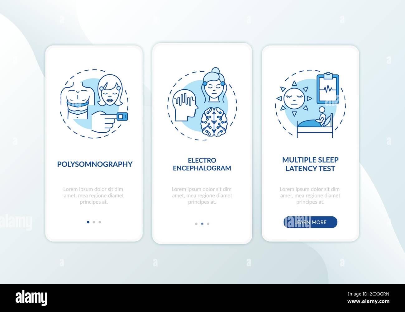 Daytime nap study blue onboarding mobile app page screen with concepts Stock Vector