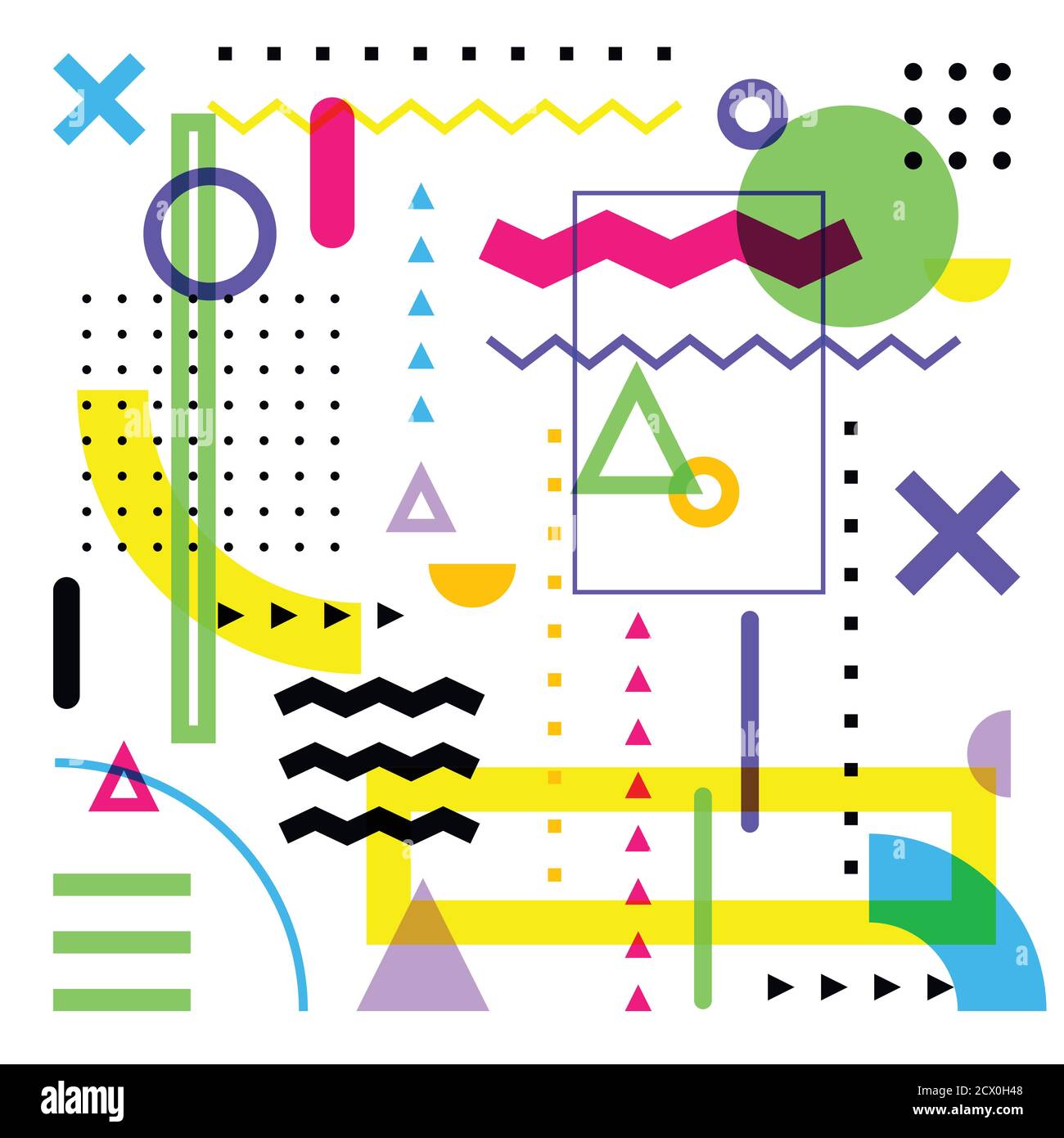 Geometric abstract background. Colorful vector trendy design elements on white background. Multicolor shapes set. Stock Vector