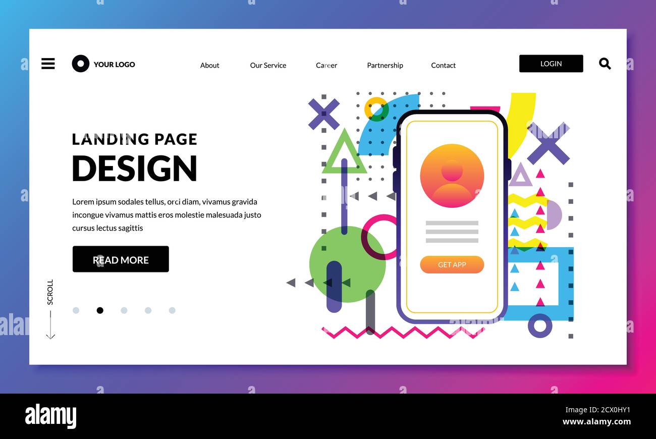 Landing page banner design template. Website or mobile interface concept. Vector layout design elements. Stock Vector
