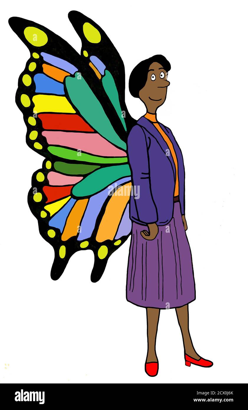 African American woman has spread her wings as butterfly Stock Photo