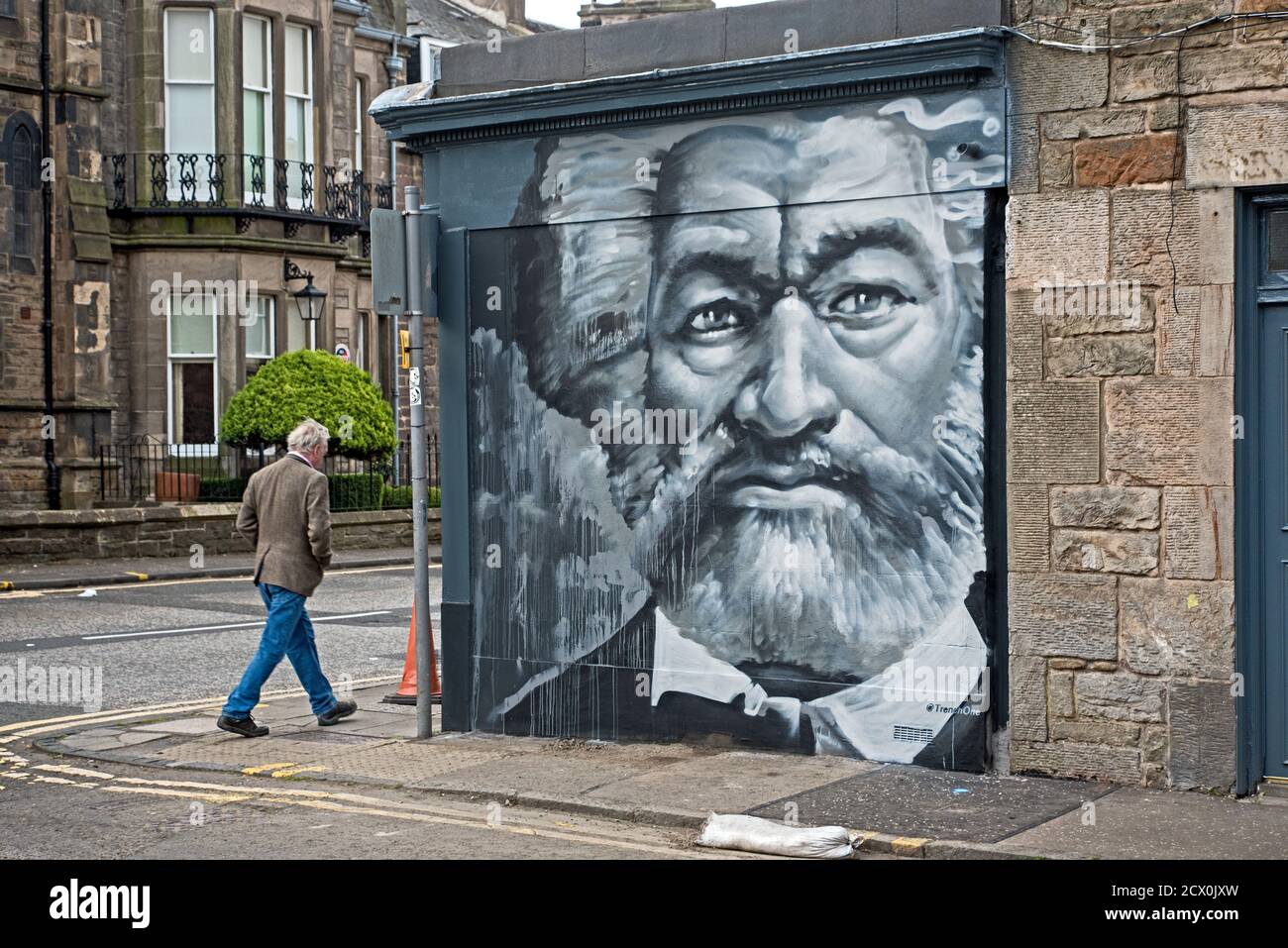 Portrait of Frederick Douglass (1818-95), the American social reformer, abolitionist and statesman by Ross Blair on a wall in Edinburgh. Stock Photo