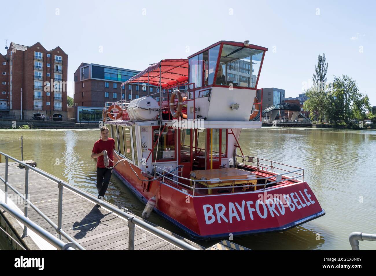 Brayford Belle for public cruising trips on the Brayford Pool at the landing stage Lincoln city August 2020 Stock Photo