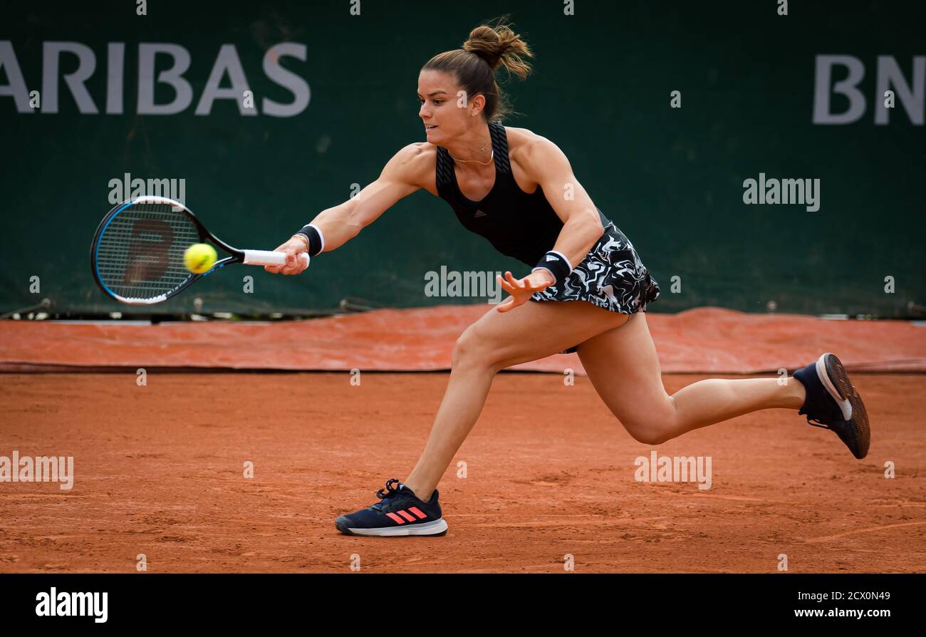 Paris, France. 30th Sep, 2020. Maria Sakkari of Greece in action during the  second round at the Roland Garros 2020, Grand Slam tennis tournament, on  September 30, 2020 at Roland Garros stadium