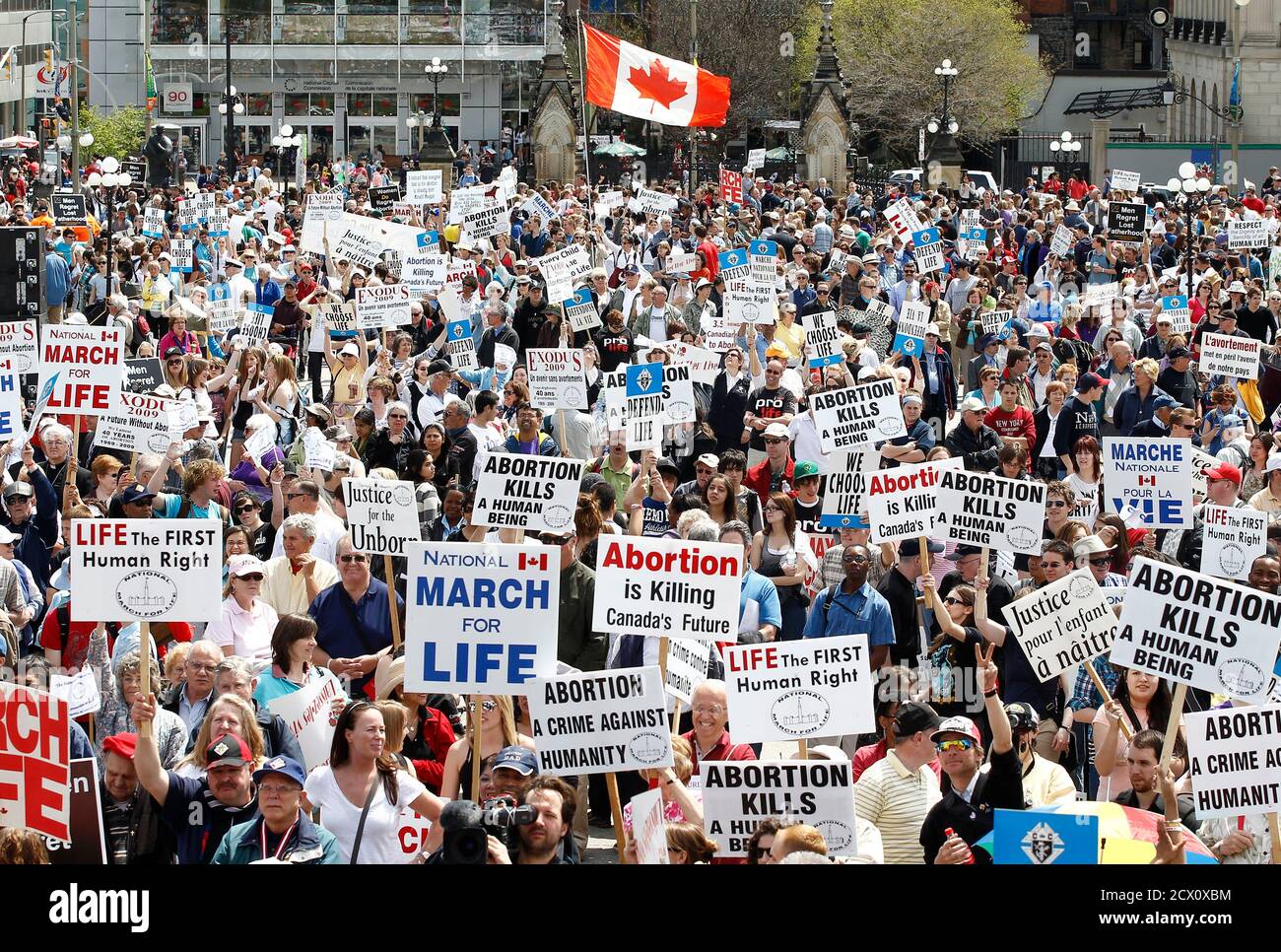 Anti-abortion protesters take part in the National March for Life demonstration on Parliament Hill in Ottawa May 12, 2011.  REUTERS/Chris Wattie       (CANADA - Tags: POLITICS) Stock Photo