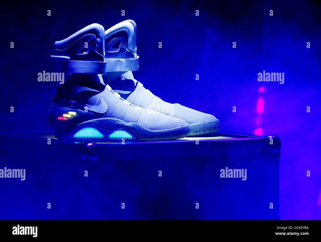 The 2011 NIKE MAG shoe, based on the original NIKE MAG worn in 2015 by the  "Back to the Future" character Marty McFly, played by Michael J. Fox, is  unveiled at The