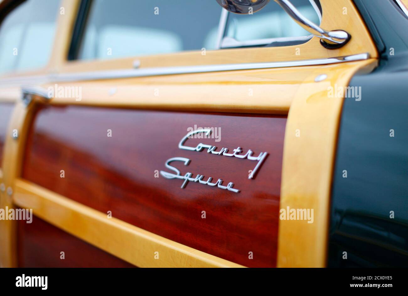 A Country Squire passenger door is shown at the the world's largest gathering of wooden bodied automobiles in Encinitas, California September 17, 2011. The event known as 'Wavecrest' is in its 31st year and attracts over 300 woodies and their owners from across the United States.  REUTERS/Mike Blake    (UNITED STATES - Tags: TRANSPORT SOCIETY) Stock Photo