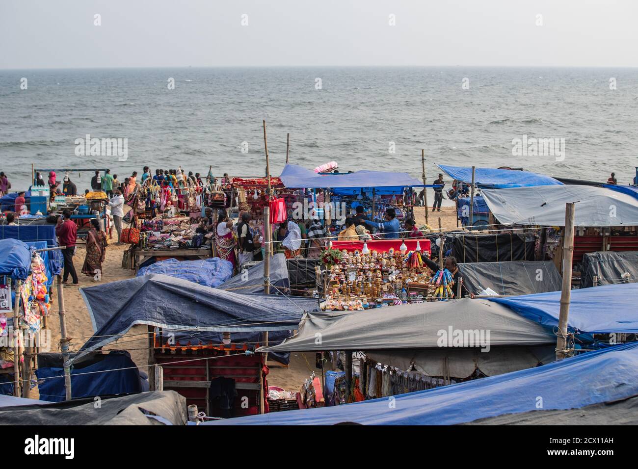 Puri, India - February 3, 2020: Unidentified people attends a market at Puri Beach on February 3, 2020 in Puri, India Stock Photo