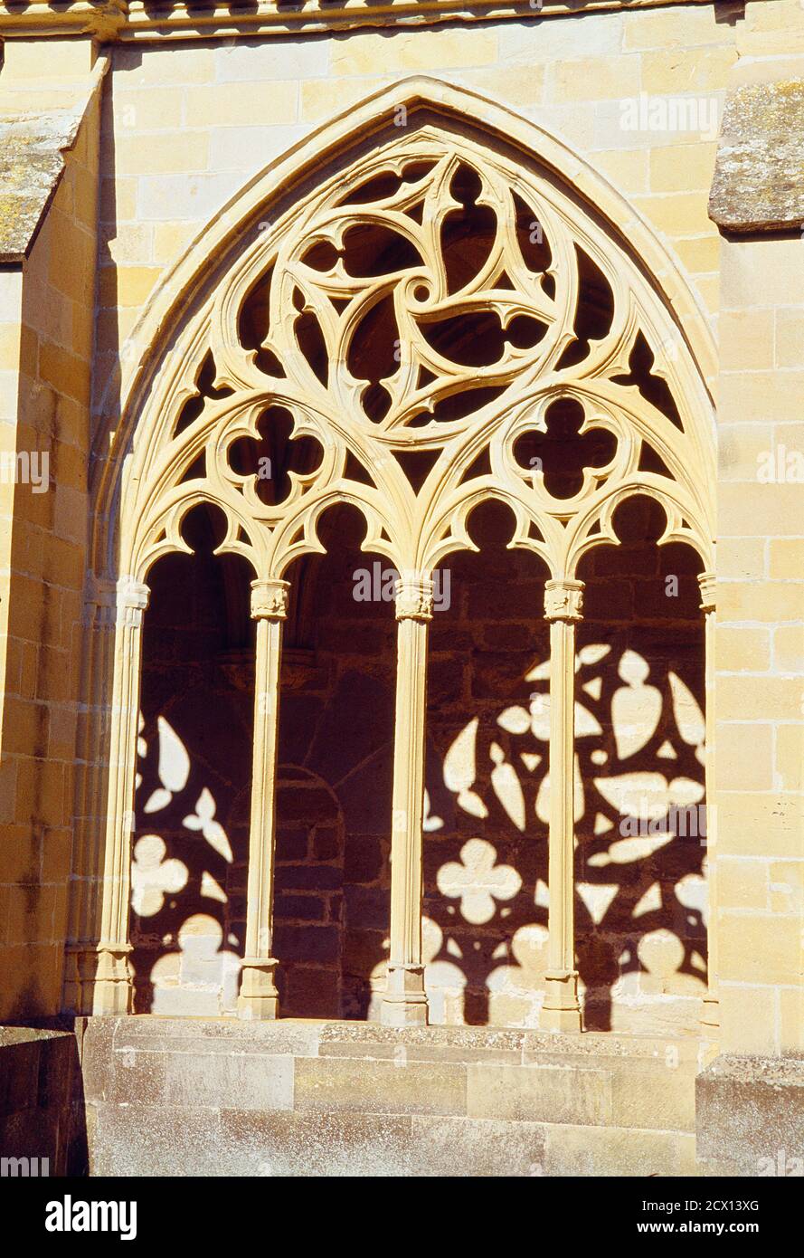 Arch in the cloister. La Oliva monastery, Carcastillo, Navarra, Spain. Stock Photo