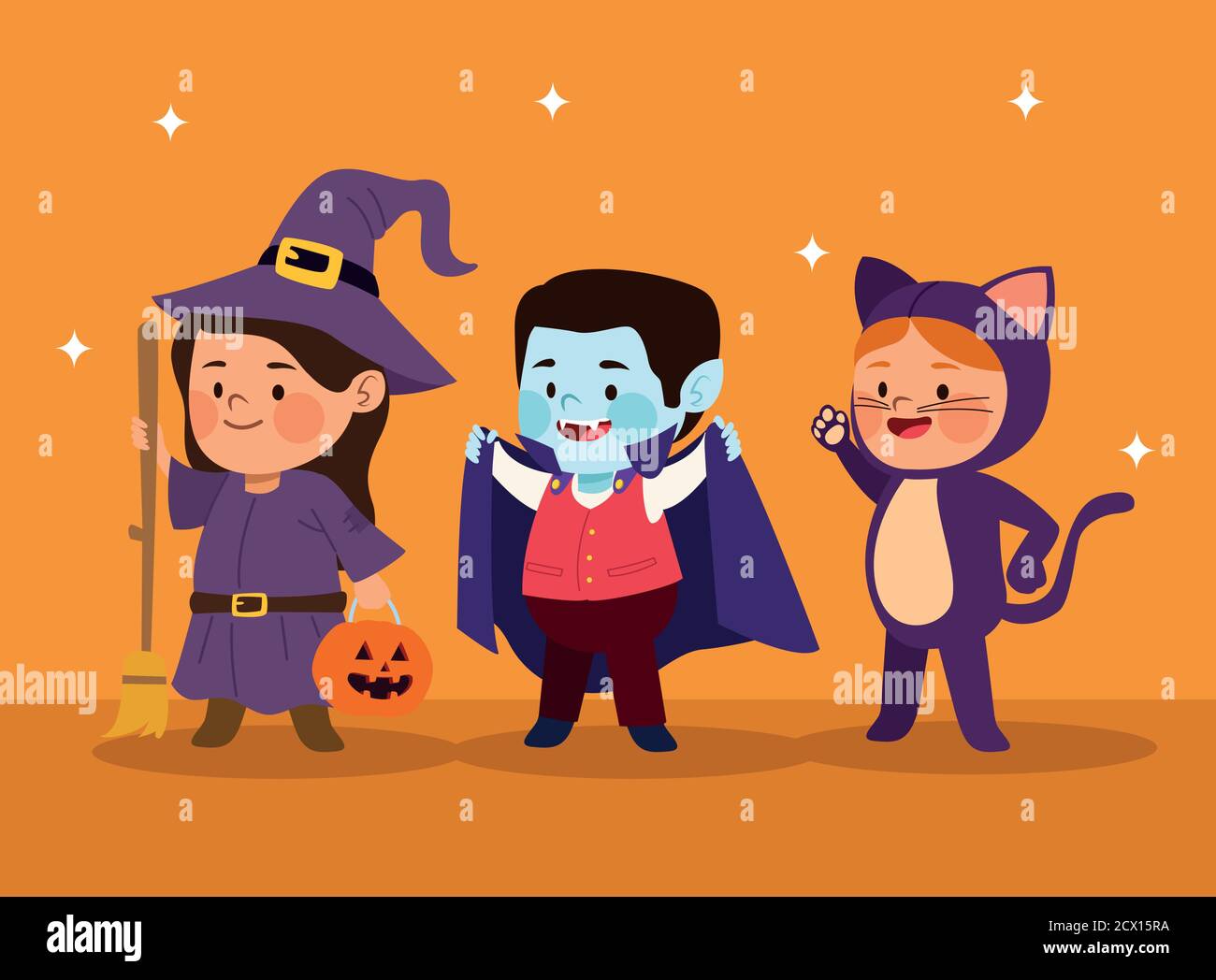 cute little kids dressed as a cat and witch with dracula characters ...
