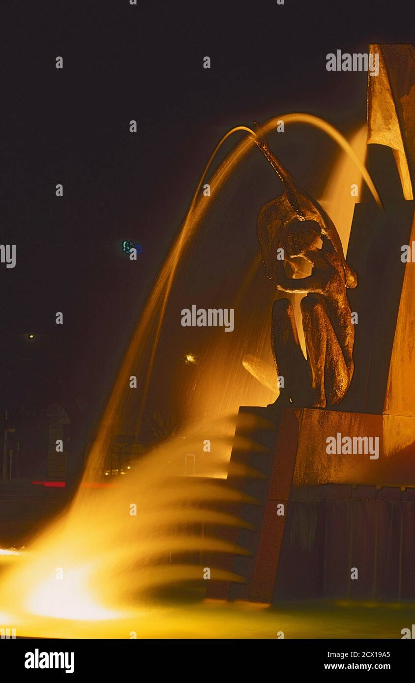 Fountain, sculpture, illuminated, at night, city, Adelaide, South