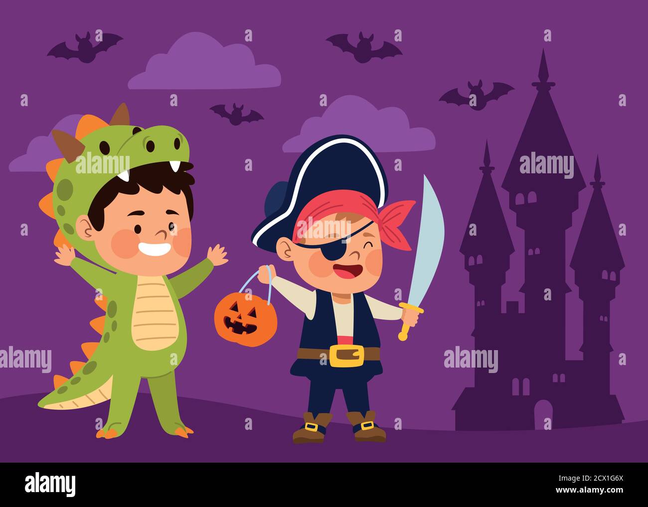 cute little boys dressed as a pirate and dinosaur vector illustration ...