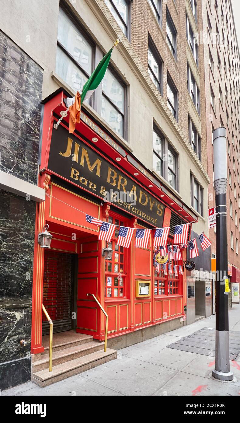 New York, USA - September 13, 2015: Facade of Jim Brady's Irish Pub and Restaurant located in Manhattan financial district. Stock Photo