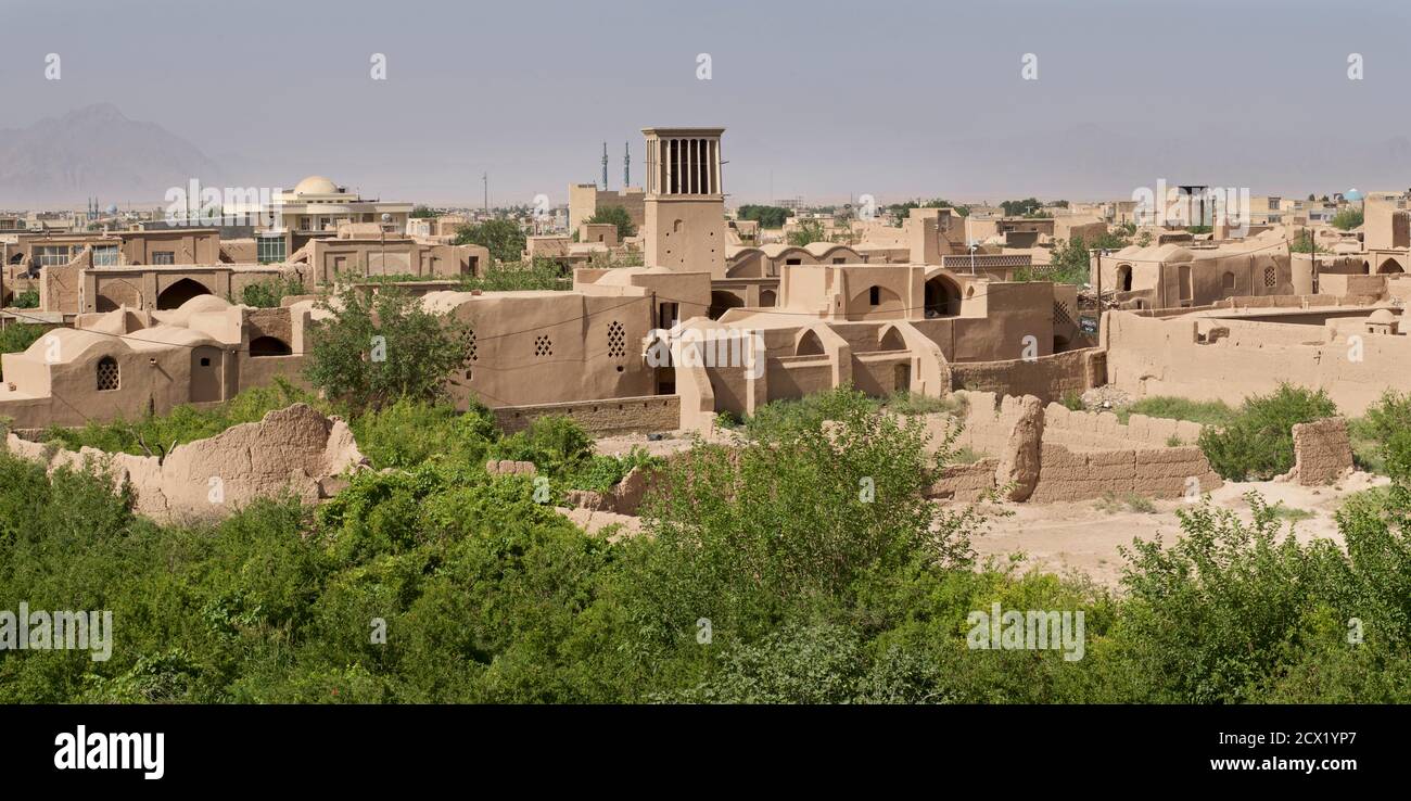 Panoramic image of ancient Meybod, Iran. Seen from Narenj (Narin) Castle Stock Photo