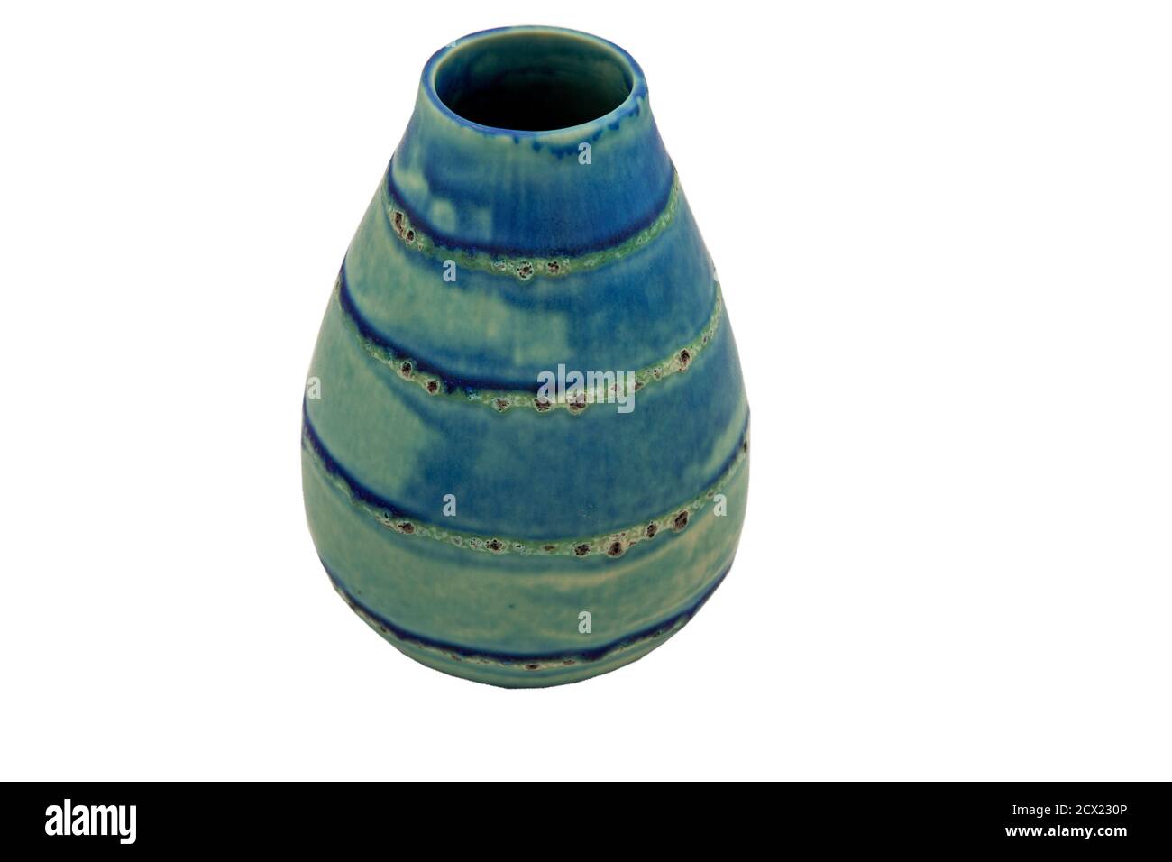 Beautiful blue ceramic vase handmade isolated on white background with ...