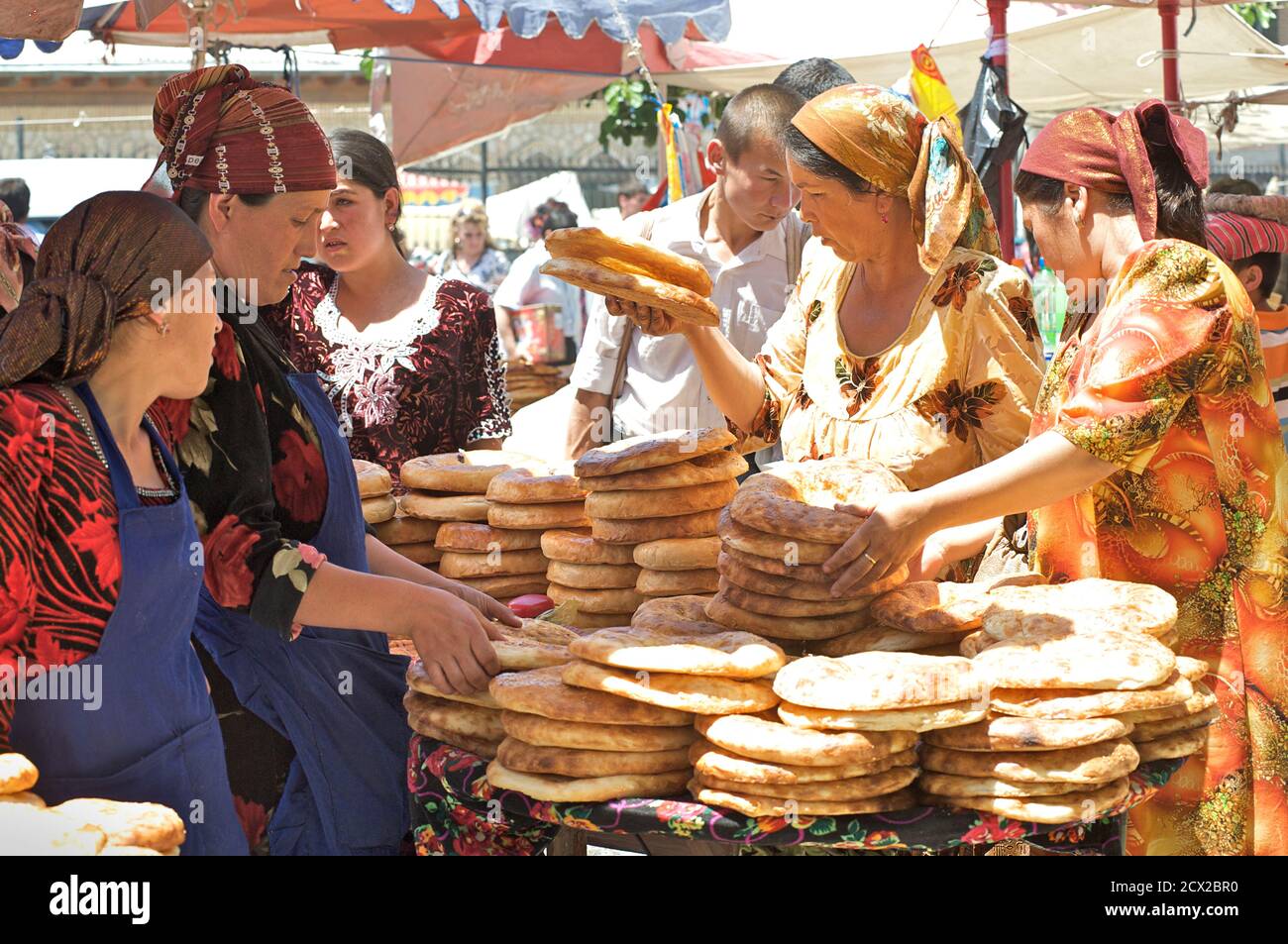 Urgut market, Samarkand, Uzbekistan. Bread sellers vending traditional ...