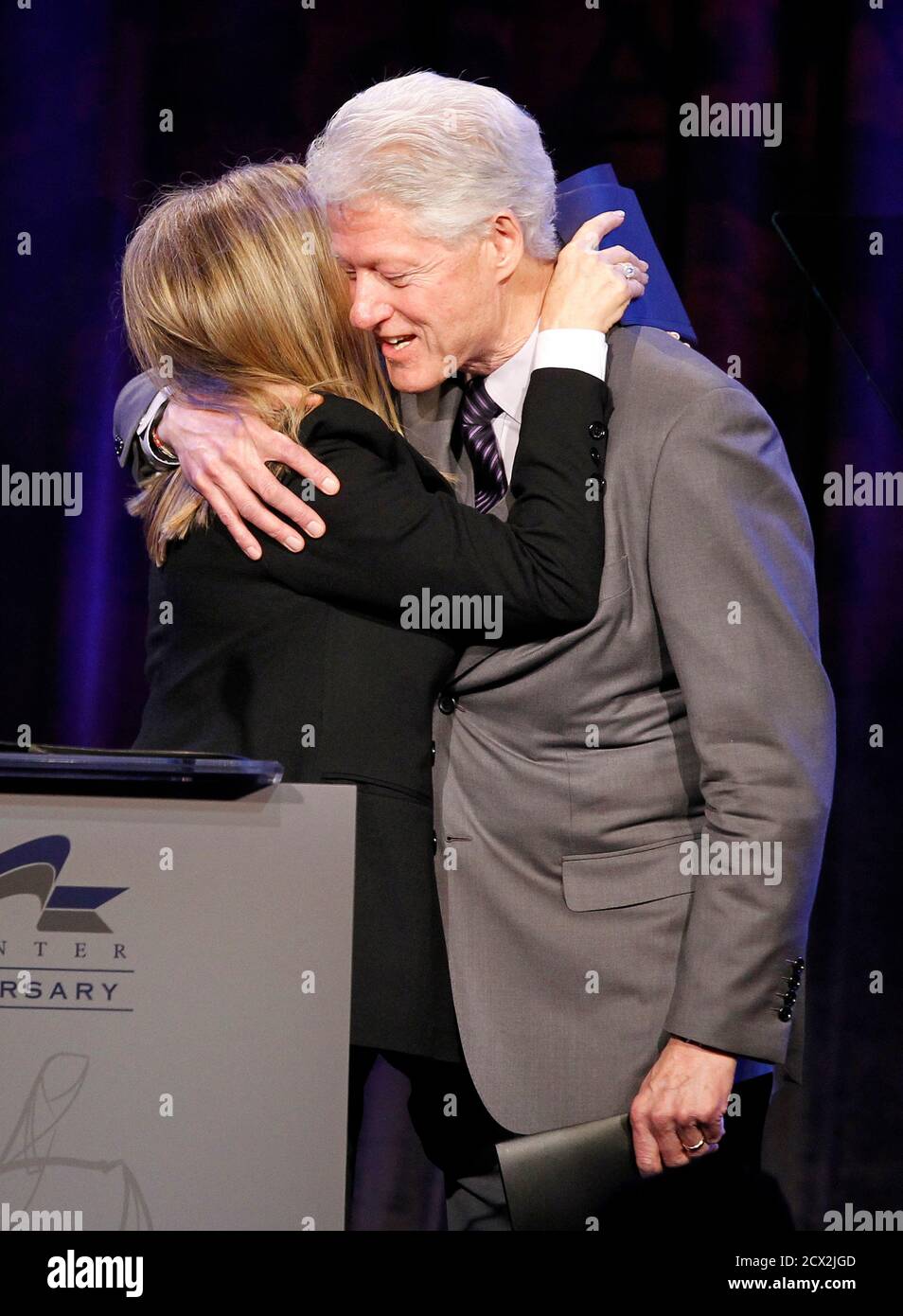 Singer and actress Barbra Streisand embraces former U.S. President Bill  Clinton as she presents him with the 2011 William O. Douglas award at the  Public Counsel's 40th anniversary event in Beverly Hills,