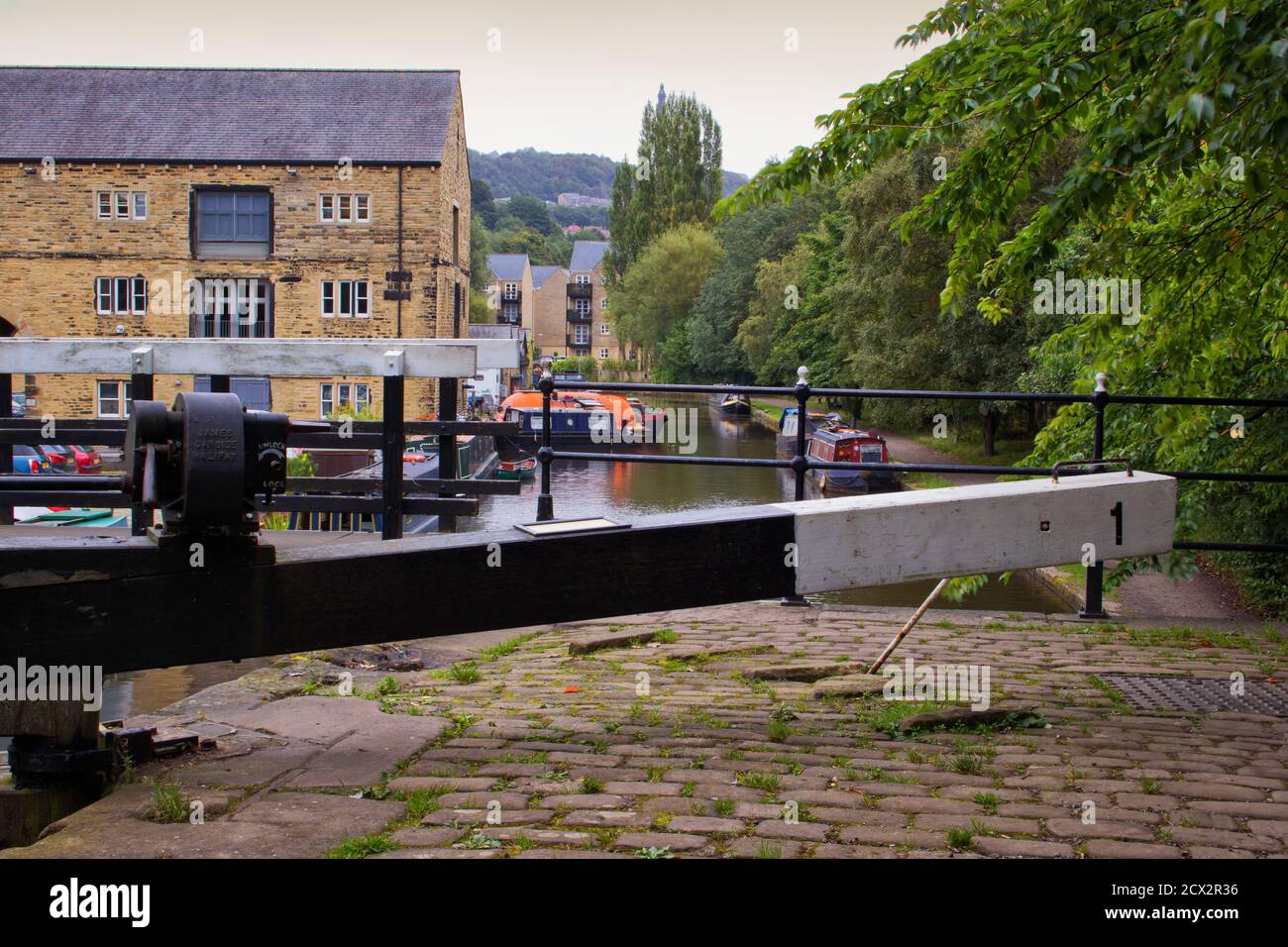 Lock one on the Rochdale Canal at Sowerby Bridge, West Yorkshire Stock Photo
