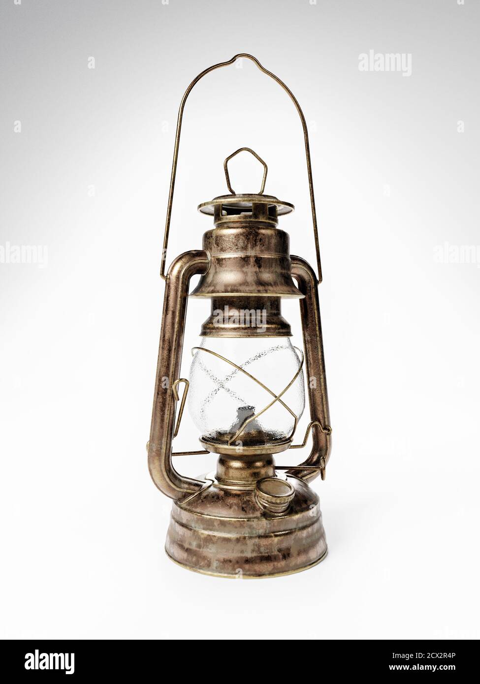 Vintage brown kerosene lamp on white background Stock Photo