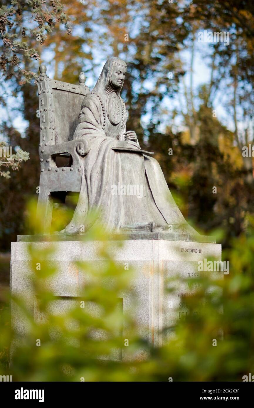 Madrid, Spain - September 29, 2020: Statue of the nun and writer of Mexico sor Juana Ines de la Cruz. Stock Photo