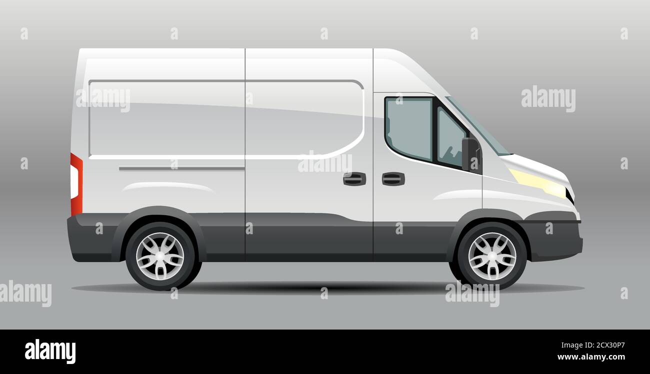 Detailed realistic Delivery Van vector Mockup template. Cargo van Template for Corporate identity design on transport and Car Branding. Cargo Minivan Stock Vector