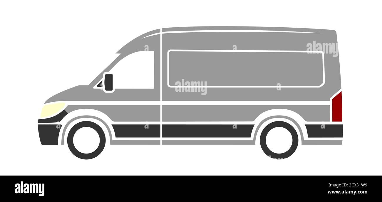 Vector icon van side view on white background. Van side view trendy icons; van side view vector illustration. Vector transport icon. Stock Vector