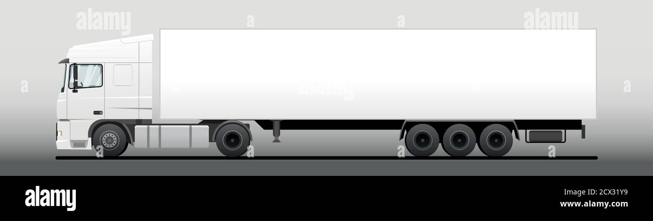 photo Semi Truck Vector Side https www alamy com vector truck lorry semitrailer side view white blank template truck semi trailer for advertising freight transportation modern flat vector illu image377466189 html