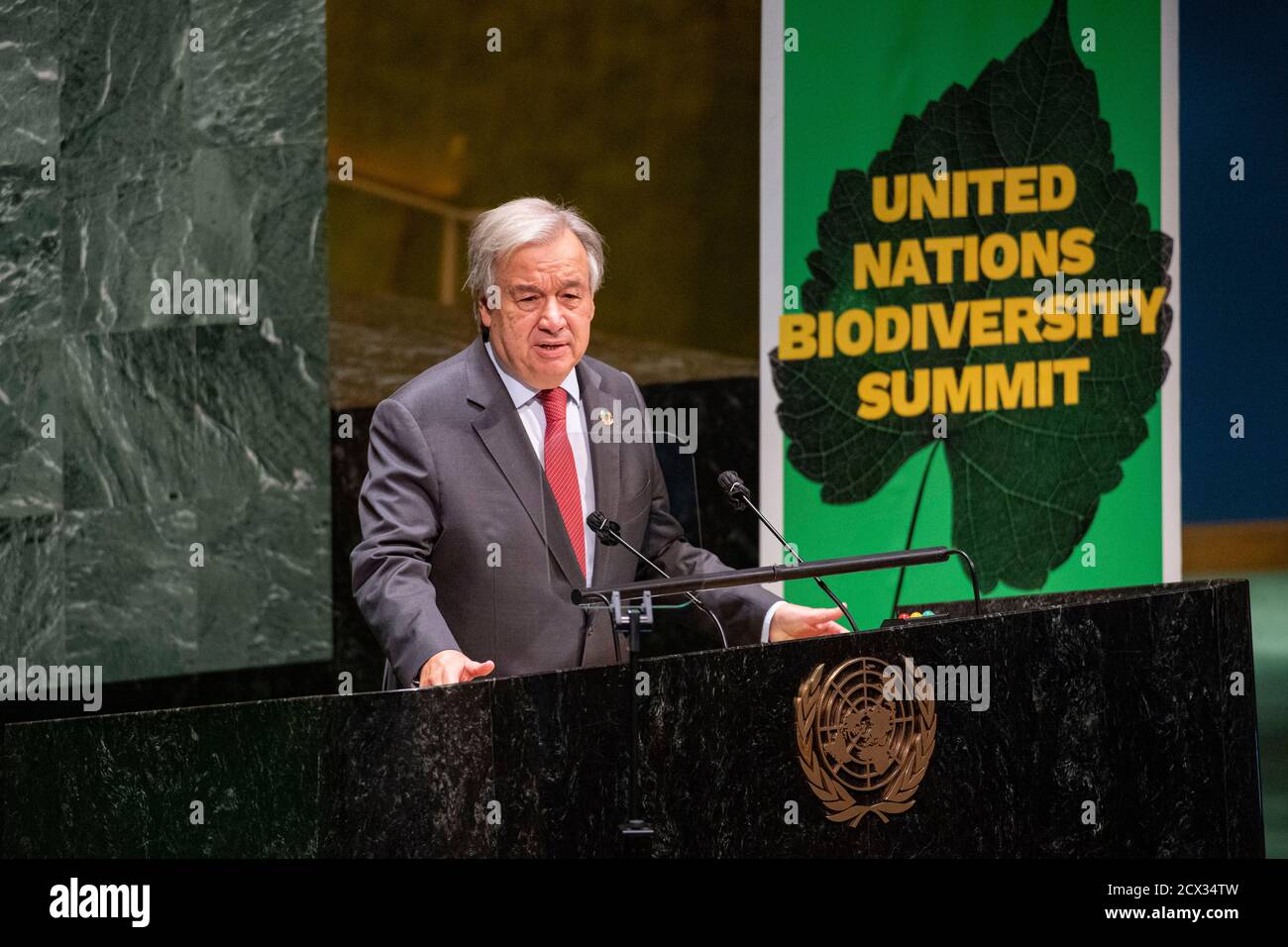 New York, USA. 30th Sep, 2020. United Nations Secretary-General Antonio Guterres addresses the UN Biodiversity Summit at the UN headquarters in New York, Sept. 30, 2020. Guterres on Wednesday called for greater ambition to reverse biodiversity loss. (Rick Bajornas/UN Photo/Handout via Xinhua) Credit: Xinhua/Alamy Live News Stock Photo