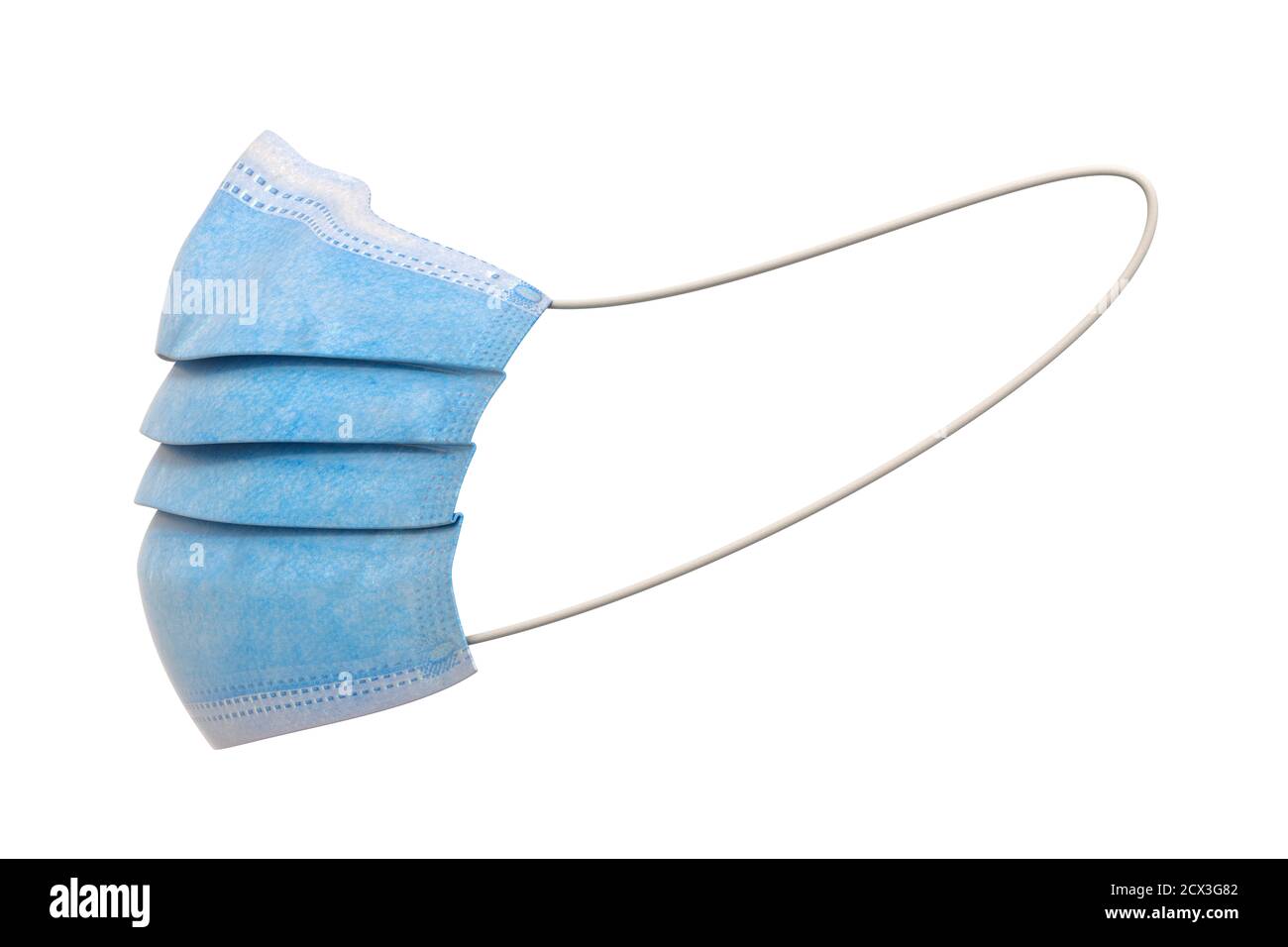 Medical face mask, template with one ear loop, side view. 3D rendering ...