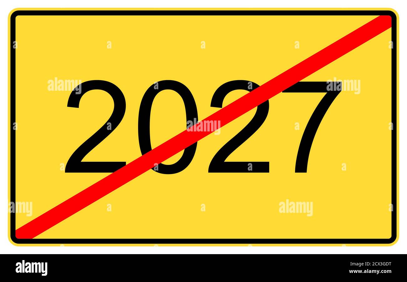 2027 new year. 2027 new year on a yellow road billboard. Stock Photo