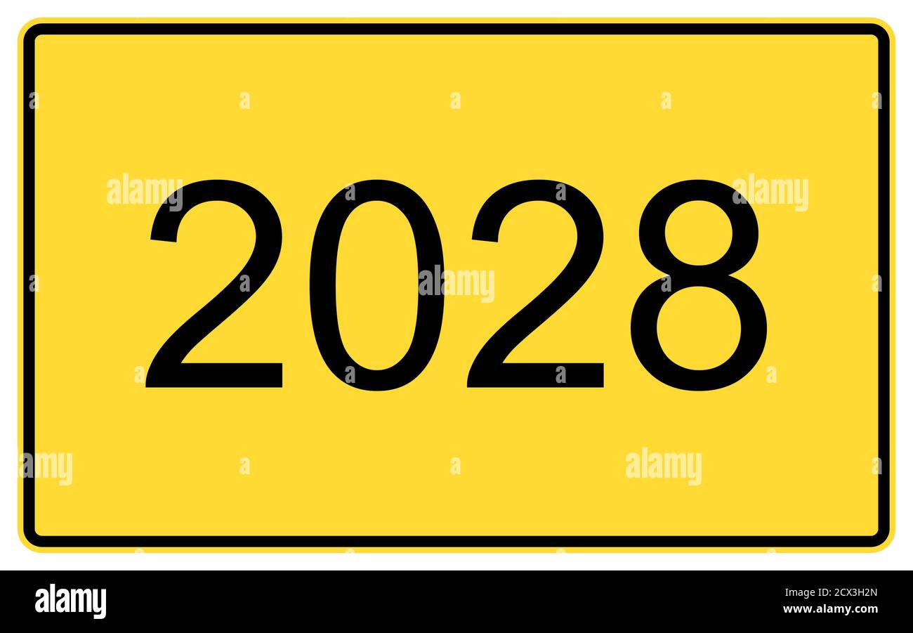 2028 new year. 2028 new year on a yellow road billboard. Stock Photo