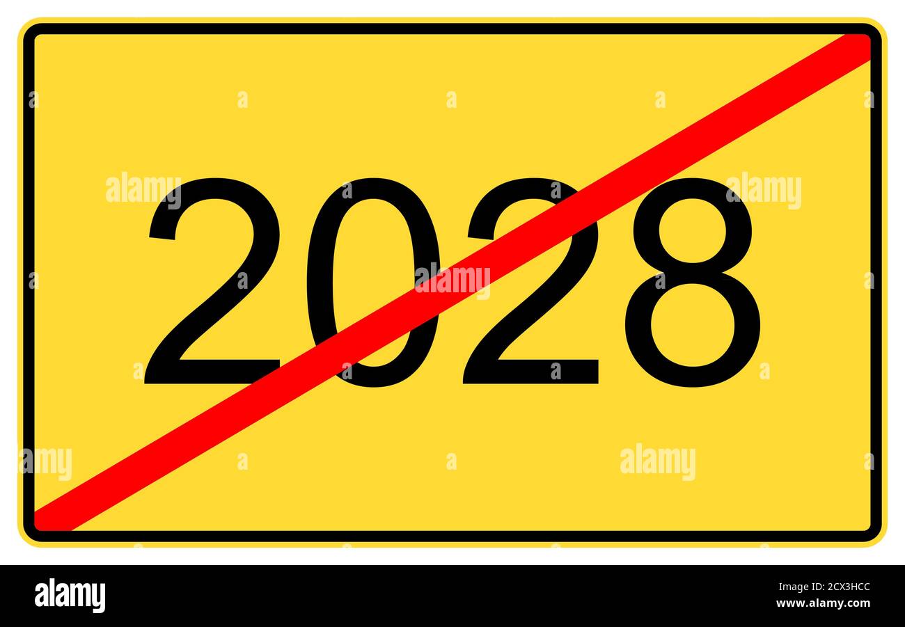 2028 new year. 2028 new year on a yellow road billboard. Stock Photo