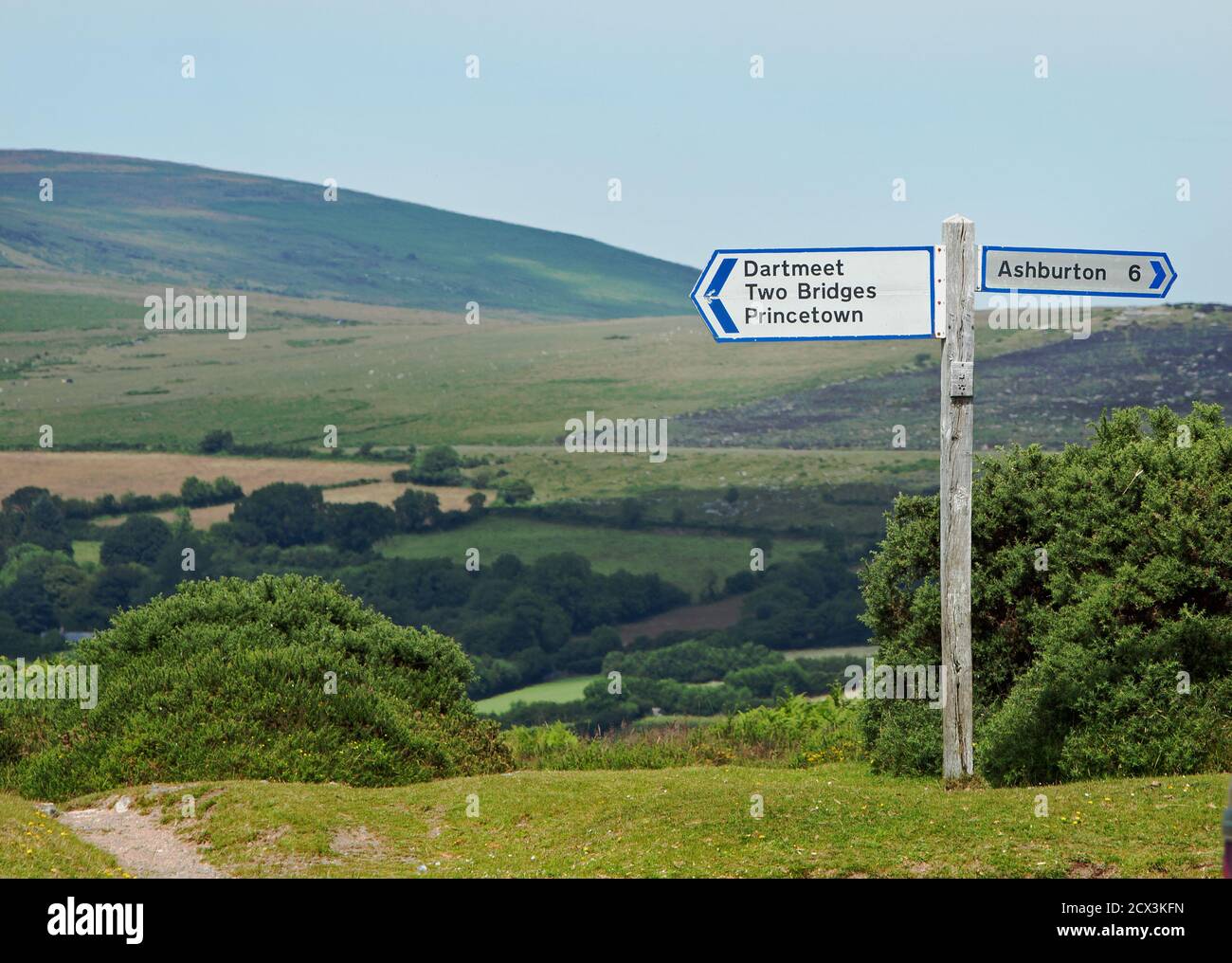 Road direction signpost in the middle of Dartmoor National Park, Devon Stock Photo