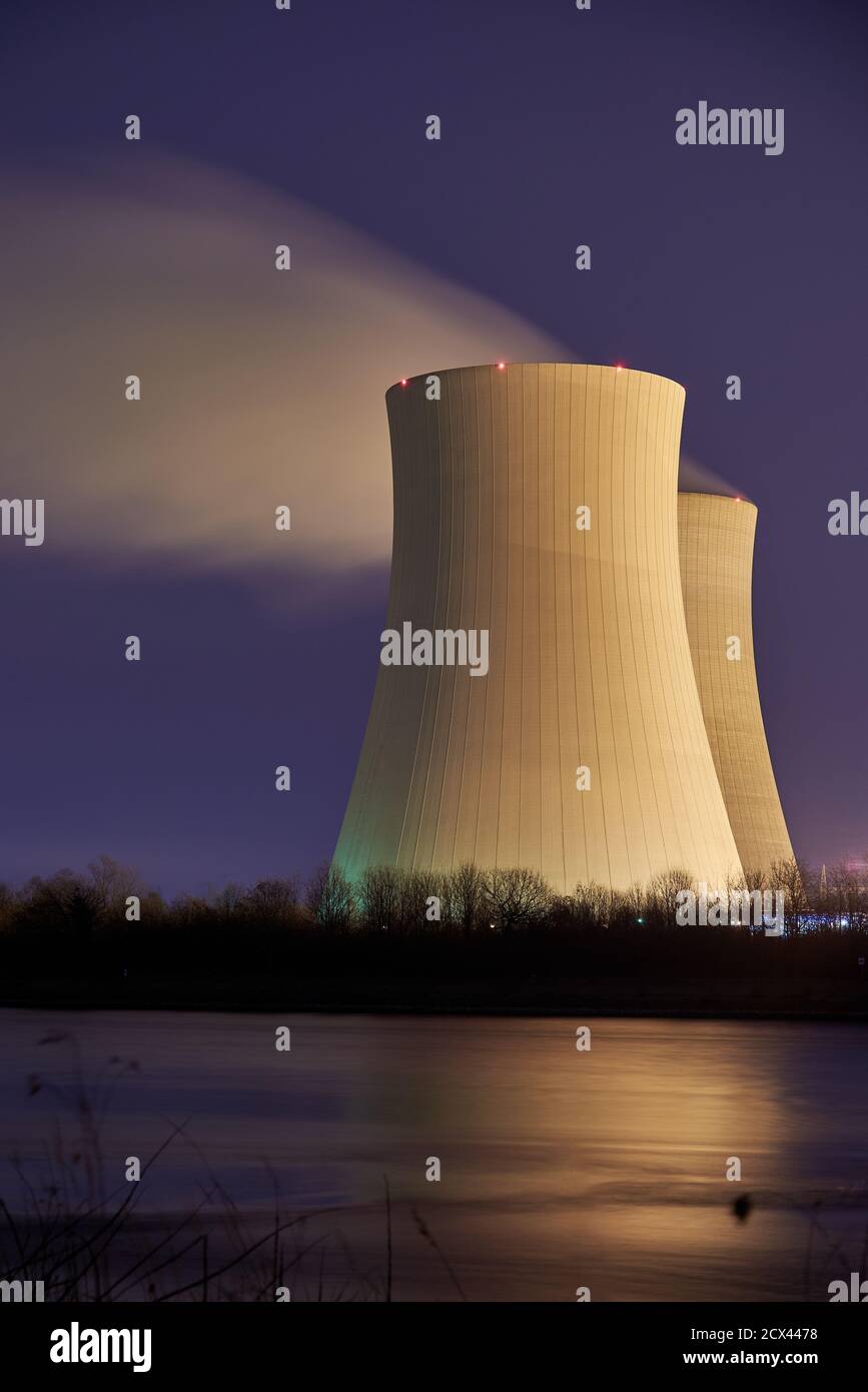 Cooling towers of the Philippsburg nuclear power plant in Germany Stock Photo