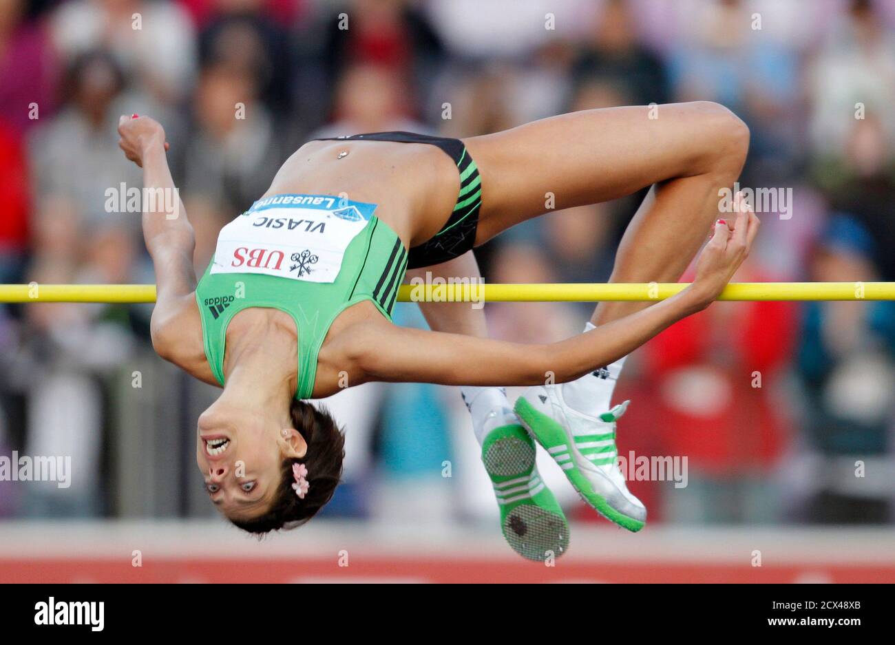 Blanka Vlasic from Croatia competes in the women's high jump event at the  Lausanne Diamond League (Athletissima) athletics meeting at the Stade de la  Pontaise in Lausanne June 30, 2011. REUTERS/Valentin Flauraud (