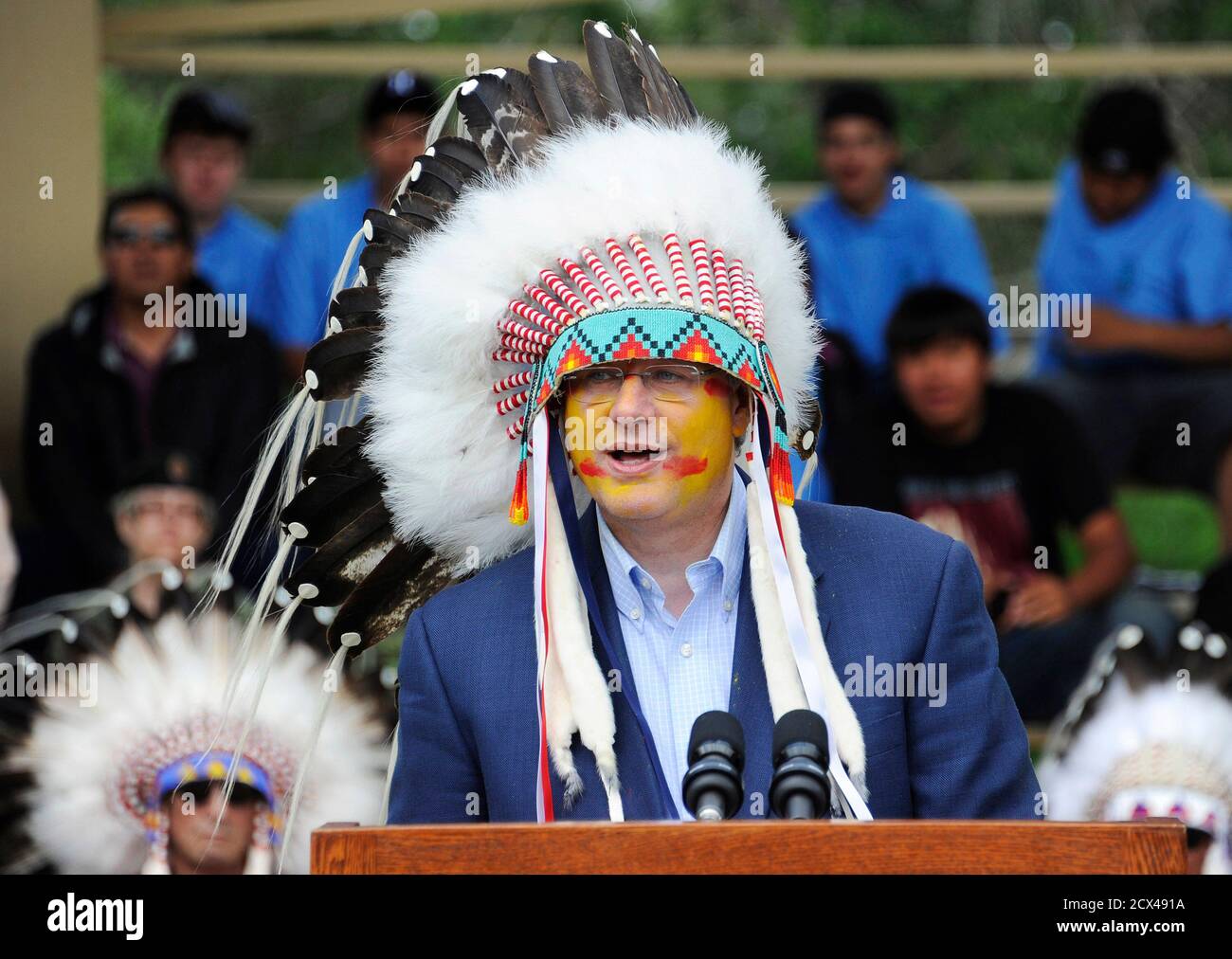 Canadian Prime Minister Stephen Harper Delivers A Speech After Becoming Chief Speaker At A Kainai Chieftainship Ceremony On The Blood Indian Reserve In Stand Off Alberta July 11 11 Reuters Todd Korol Canada