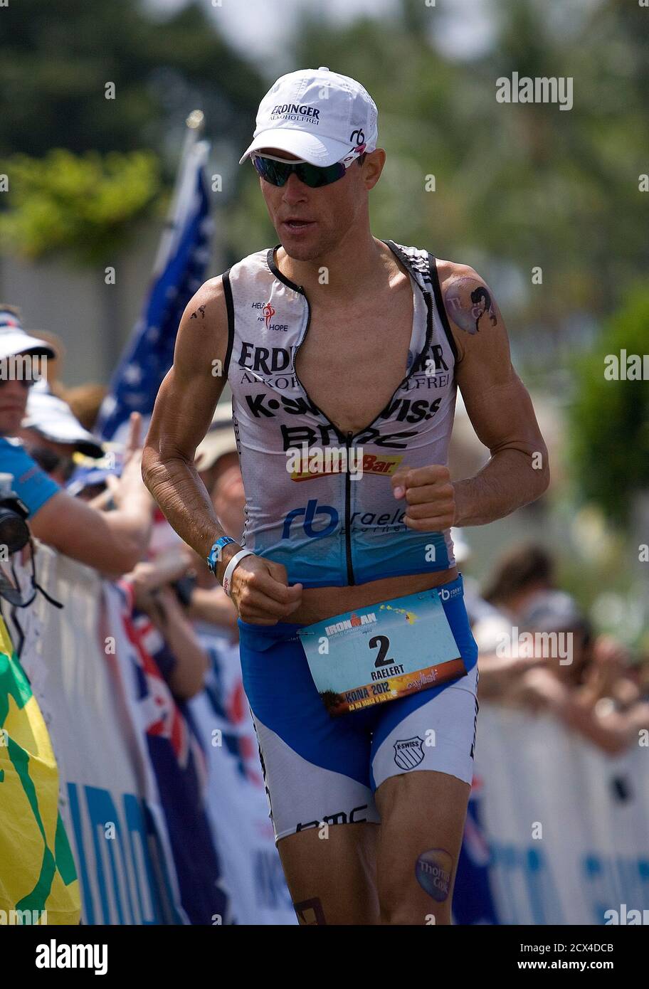 Professional triathlete Andreas Raelert of Germany starts the marathon leg  of the Ironman World Championship triathlon in Kailua-Kona, Hawaii, October  13,2012. REUTERS/Hugh Gentry (UNITED STATES - Tags: SPORT TRIATHLON Stock  Photo -