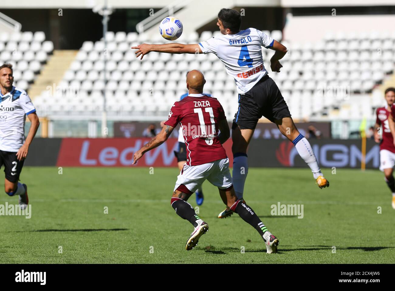 Bosko Sutalo of Atalanta BC and Simone Zaza of Torino FC compete for the ball during the Serie A football match between Torino FC and Atalanta BC at O Stock Photo