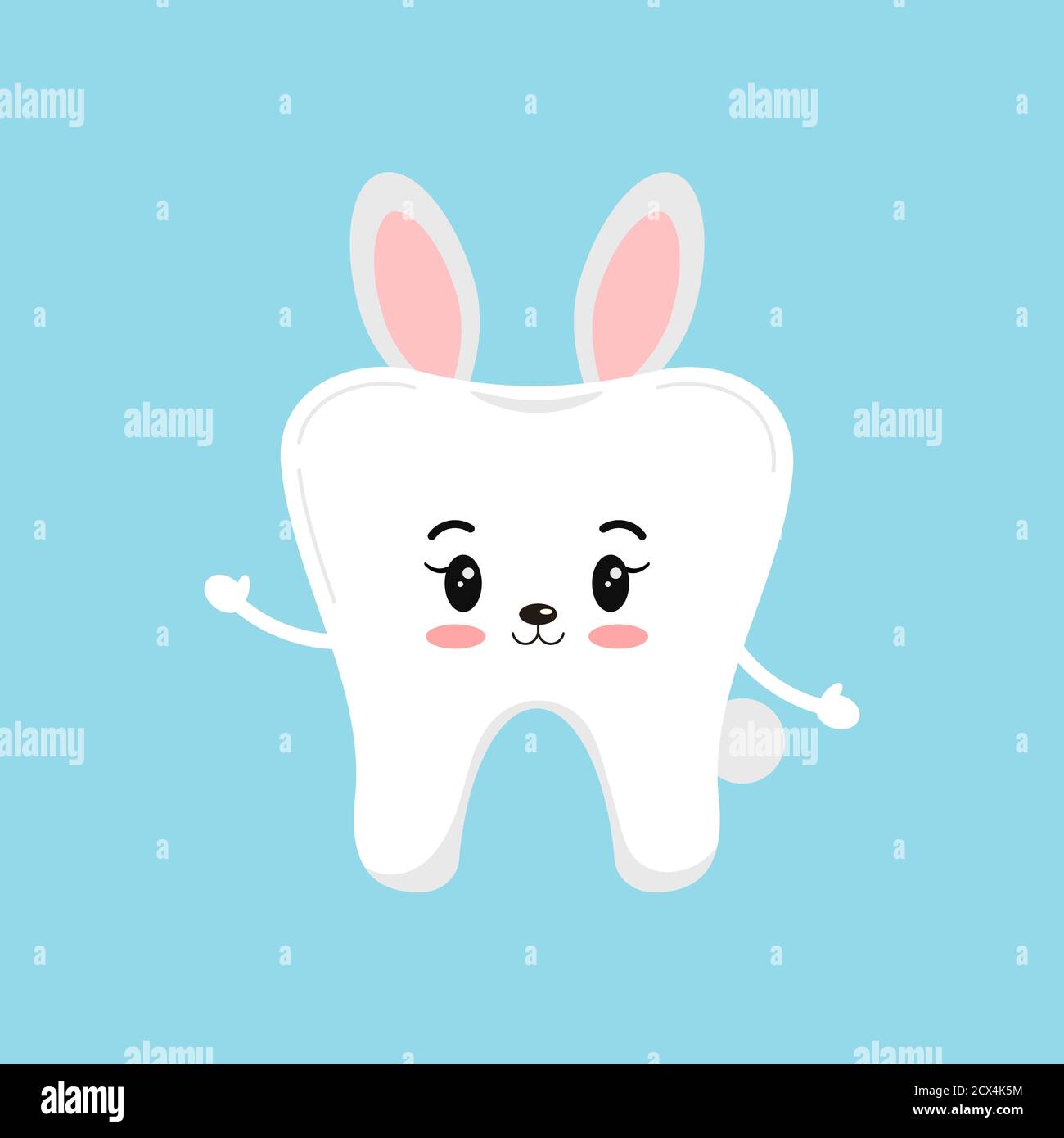 Cute Christmas tooth in bunny rabbit costume with ears icon in flat ...