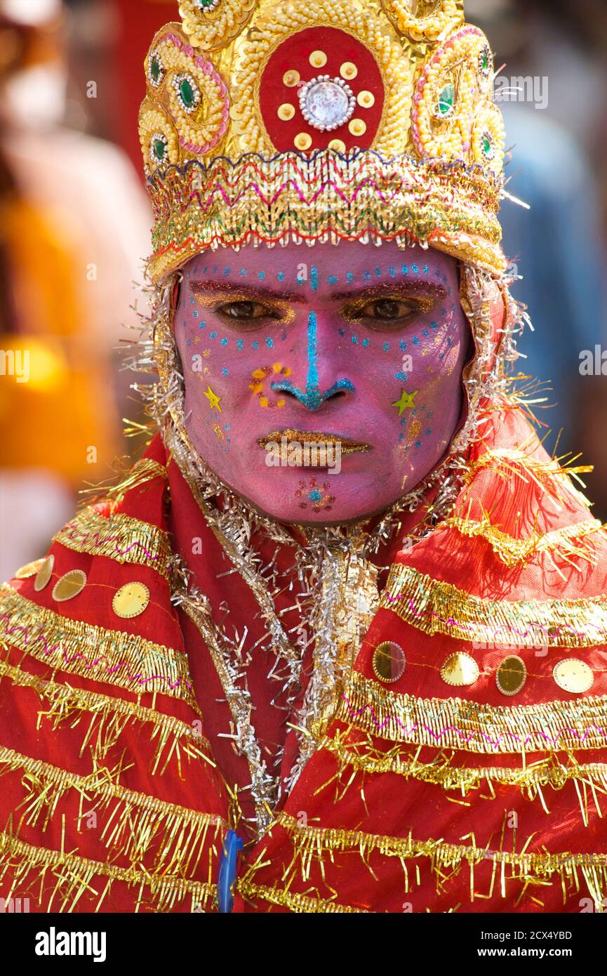 Indian beggar dressed as a Hindu religious figure. Pushkar, Rajasthan