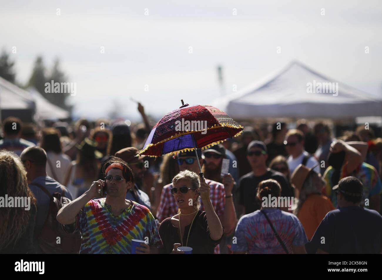 Grateful Dead fans tailgate in the parking lot before Grateful Dead's 'Fare Thee Well: Celebrating 50 Years of Grateful Dead' farewell tour at Levi's Stadium in Santa Clara, California June 27, 2015. REUTERS/Stephen Lam Stock Photo
