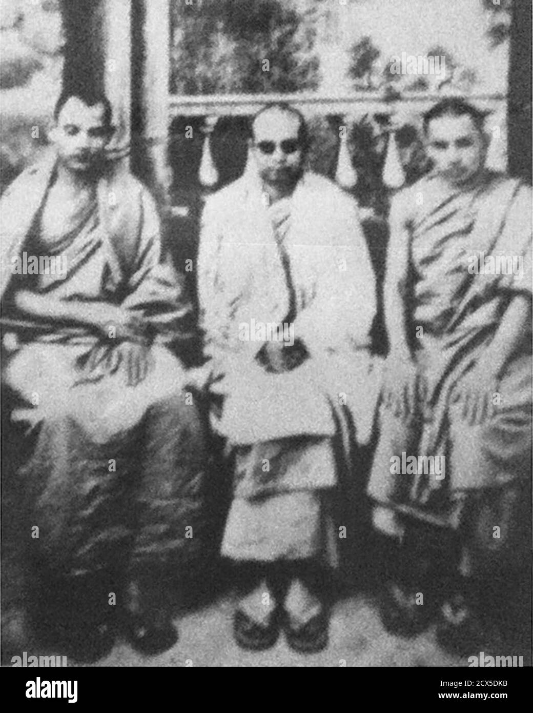 ' Nepalese Buddhist monks Pragyananda, Mahapragya and Shakyananda in Kalimpong, India in circa 1935.' Stock Photo