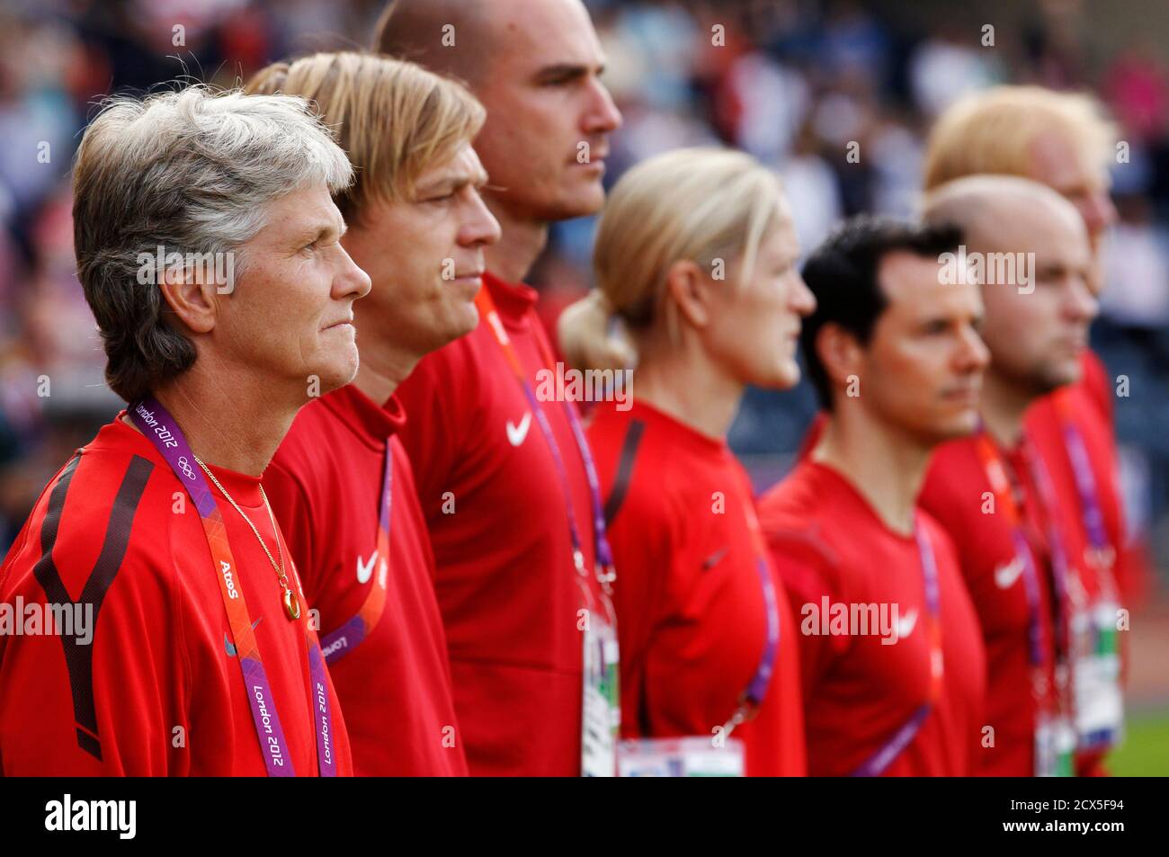 U S Head Coach Pia Sundhage L Looks On Before Her Team Play France In Their Women S Group G Football Match At The London 2012 Olympic Games At Hampden Park In Glasgow Scotland