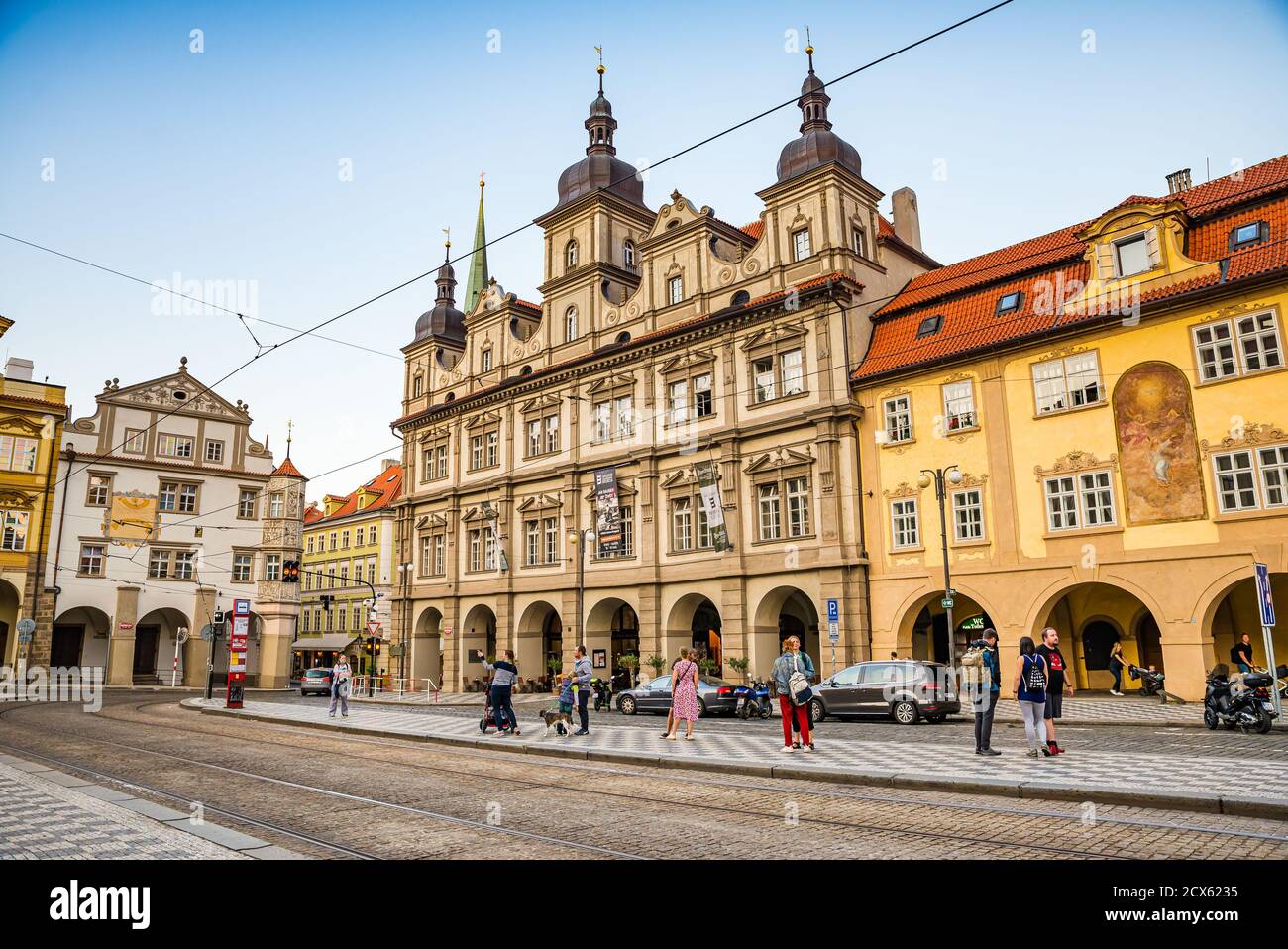 Prague, Czech republic - September 20, 2020. Malostranske namesti without tourists during growing positive numbers of persons Covid-19 Stock Photo